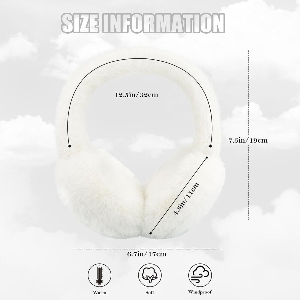 Winter Ear Muffs for Women Girls Faux Fur Cute White Earmuffs Fluffy Ear Warmers - Picture 6 of 6